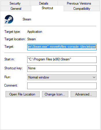 Add console. Target file in shortcut.