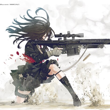 long hair, Kozaki Yuusuke, anime, anime girls, sniper rifle, red