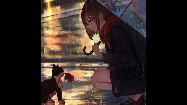 Steam Workshop::Cute Anime girl and a cat under the rain 4k/HD ...