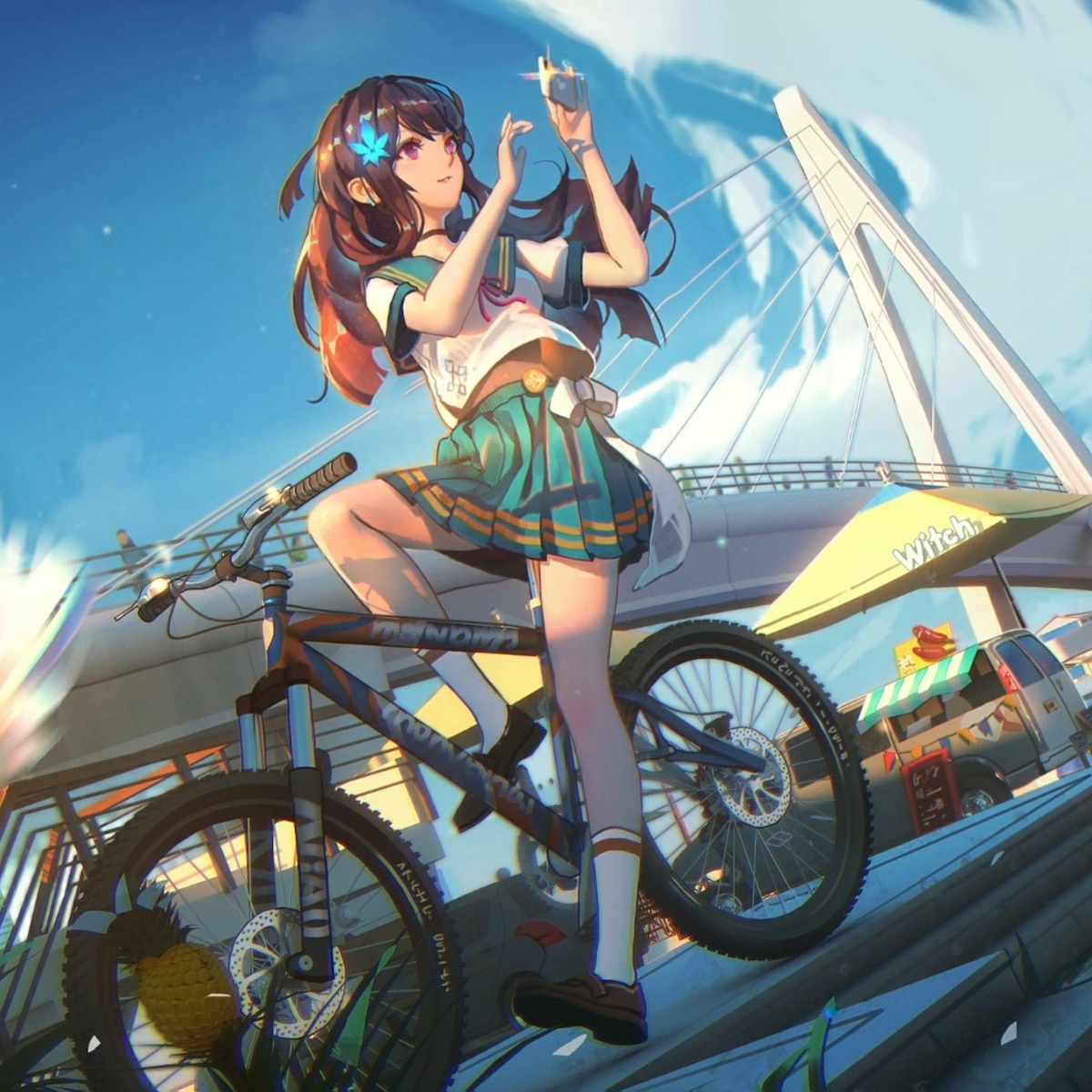 Anime Girl Bicycle Selfie