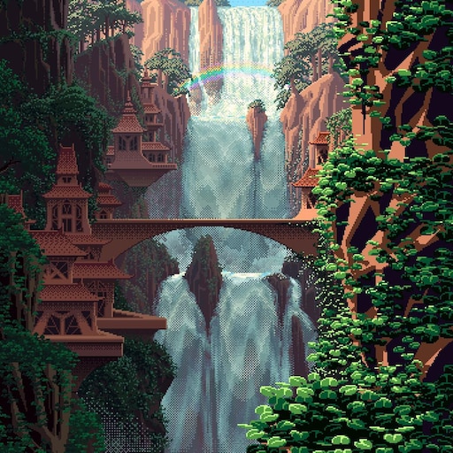 Steam Workshop::Pixel animation art//Waterfall and forest//FullHD//Music to  relax/study to( Music in description)//By Zerot