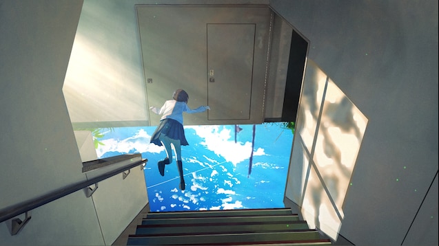 anime falling down stairs