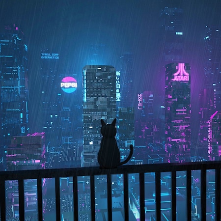 Cat in cyberpunk city [1920x1080] : r/wallpaper