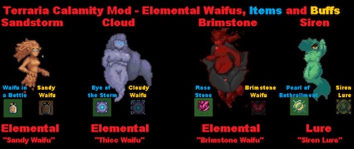 All Waifu-Minions of the current version of the Calamity Mod. 