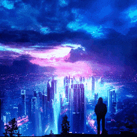 Night Sky City Buildings - Digital Art