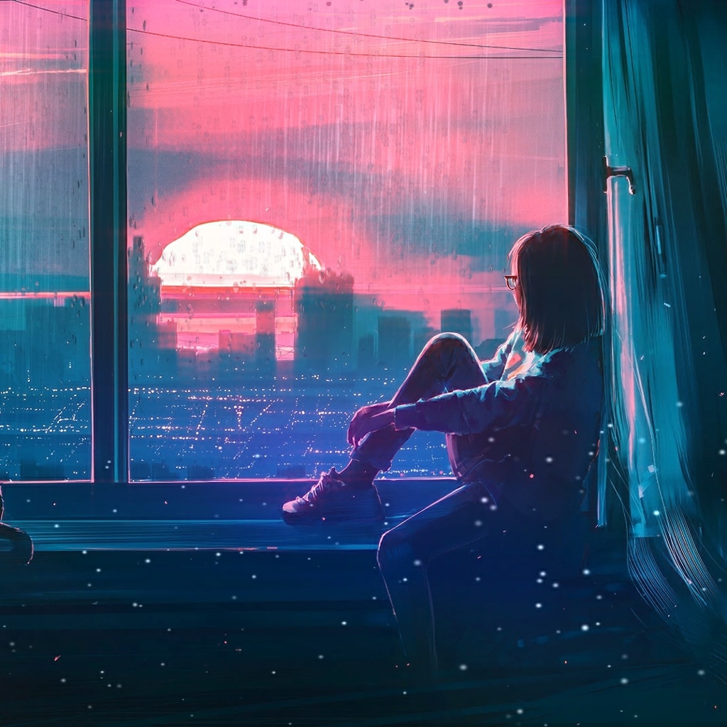 Girl Cat City Scenery-4K