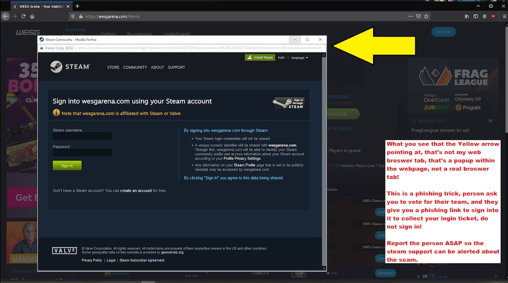 Steam account credentials phished in browser-in-a-browser attack