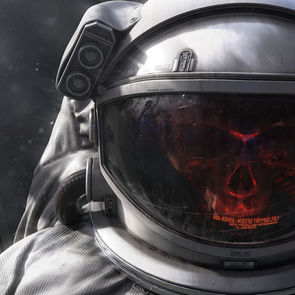 Astronaut skull digital art 4K