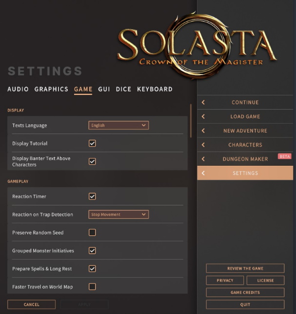 Beginner Guide to your Settings in Solasta image 1