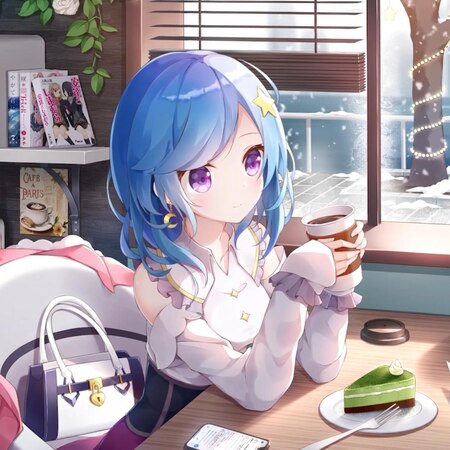 Anime Girl Blue Hair Cafe