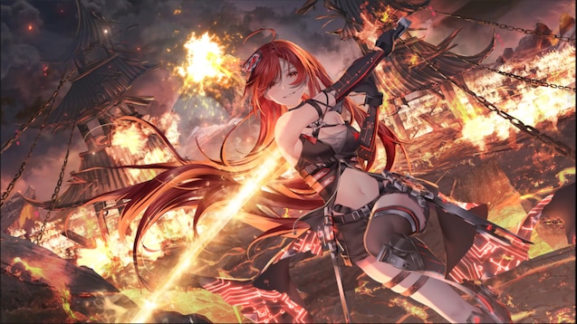 anime girl with fire in hands