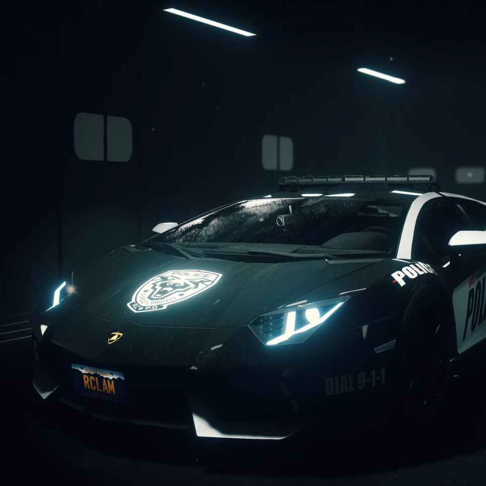 车库中的兰博基尼埃文塔多巡逻警车Lamborghini Aventador Police Patrol Car In Garage