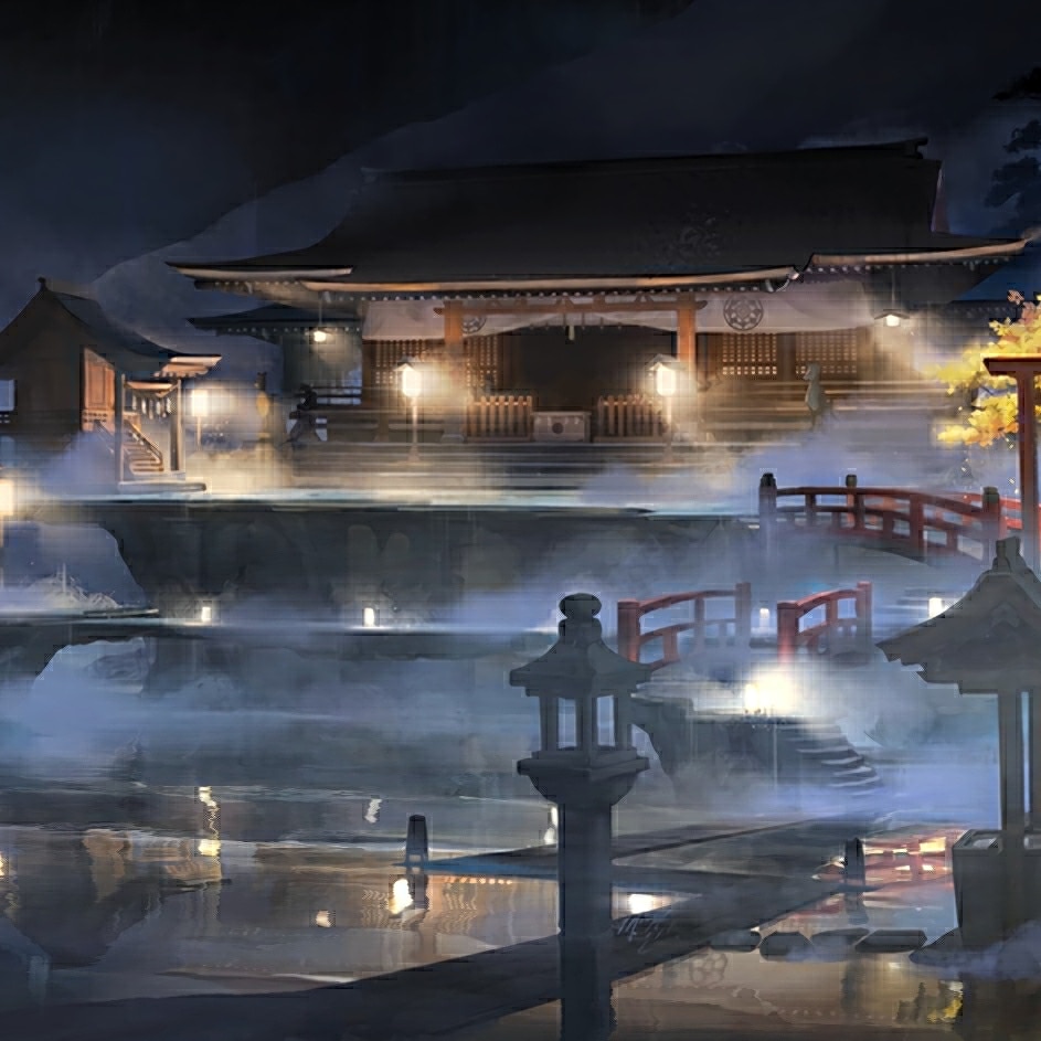 美少女万华镜-白狐氏神社 动态水&灯光&雾气&时间显示 (4K)