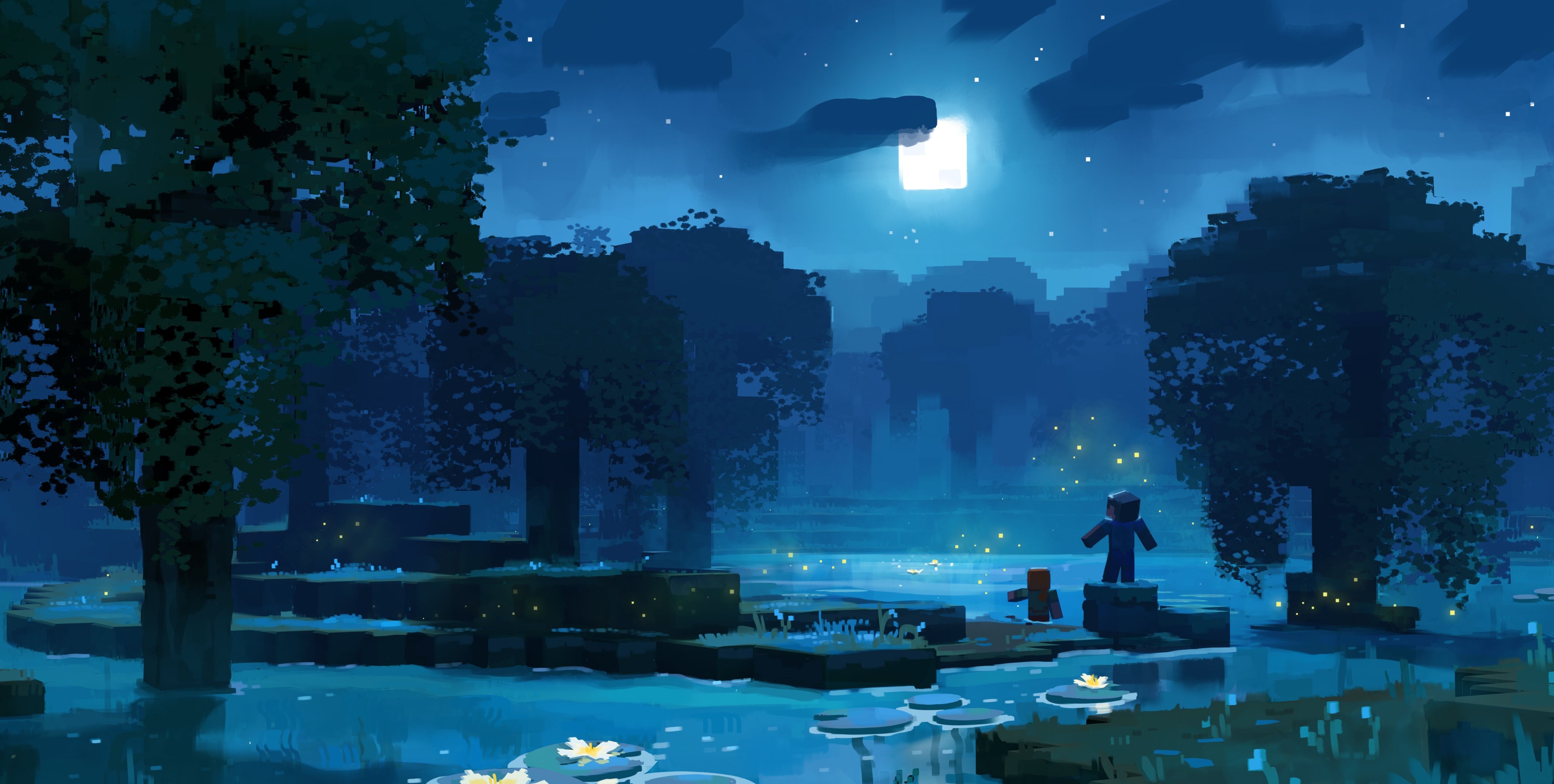 Bạn sẽ không thể bỏ lỡ bức ảnh Minecraft với bối cảnh Đầm Lầy đầy bí ẩn vào buổi tối. Với sự kết hợp hoàn hảo giữa ánh sáng và bóng tối, hứa hẹn sẽ đưa bạn tới một thế giới kì lạ và thú vị.