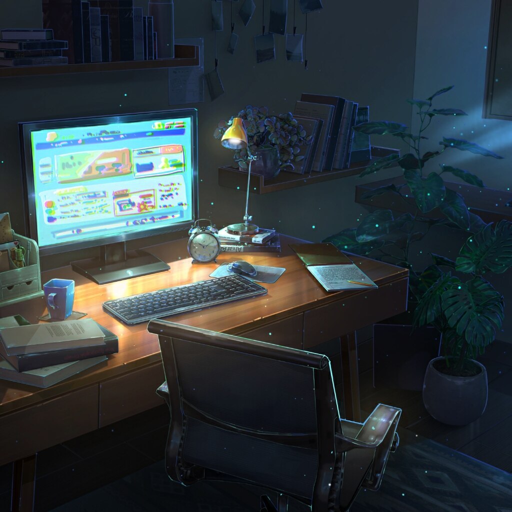 anime night room desk