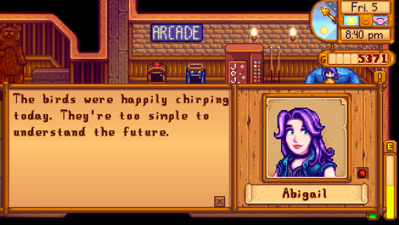 In Stardew Valley, Abigail is the very sweet, purple-haired woman that you ...
