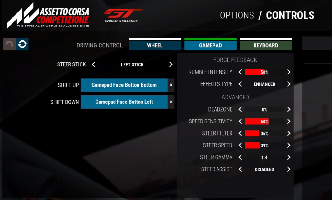 Assetto Corsa Competizione Xbox Controller Settings