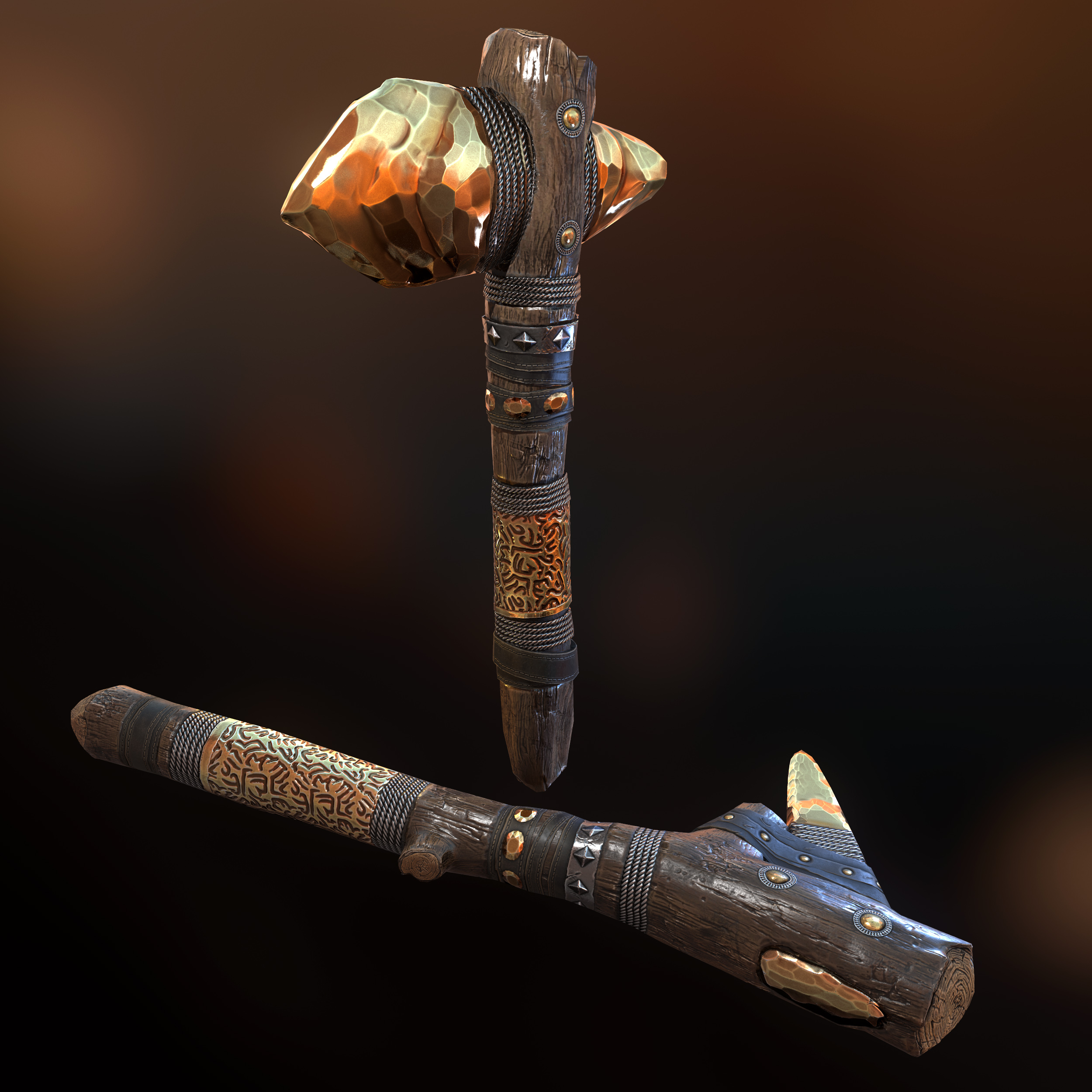 Gold Ore Stone Hatchet thumbnail 2