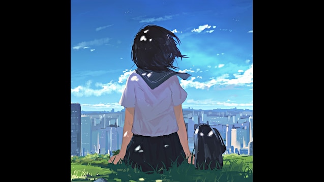 Steam Workshop::anime-school-girl-anime-landscape-cityscape-school-uniform- back-view-anime-44215