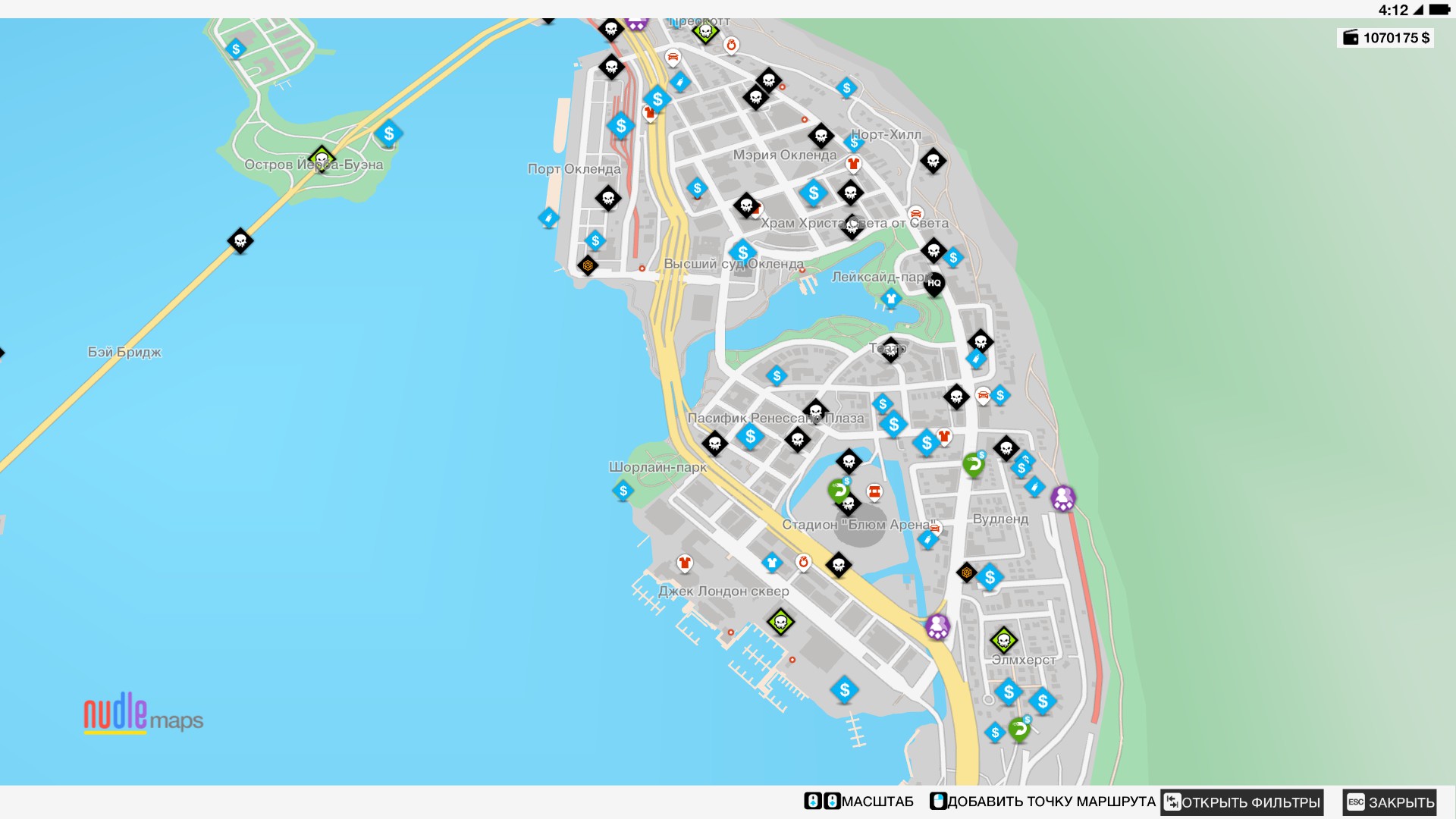 Карта очков исследований в WatchDogs 2