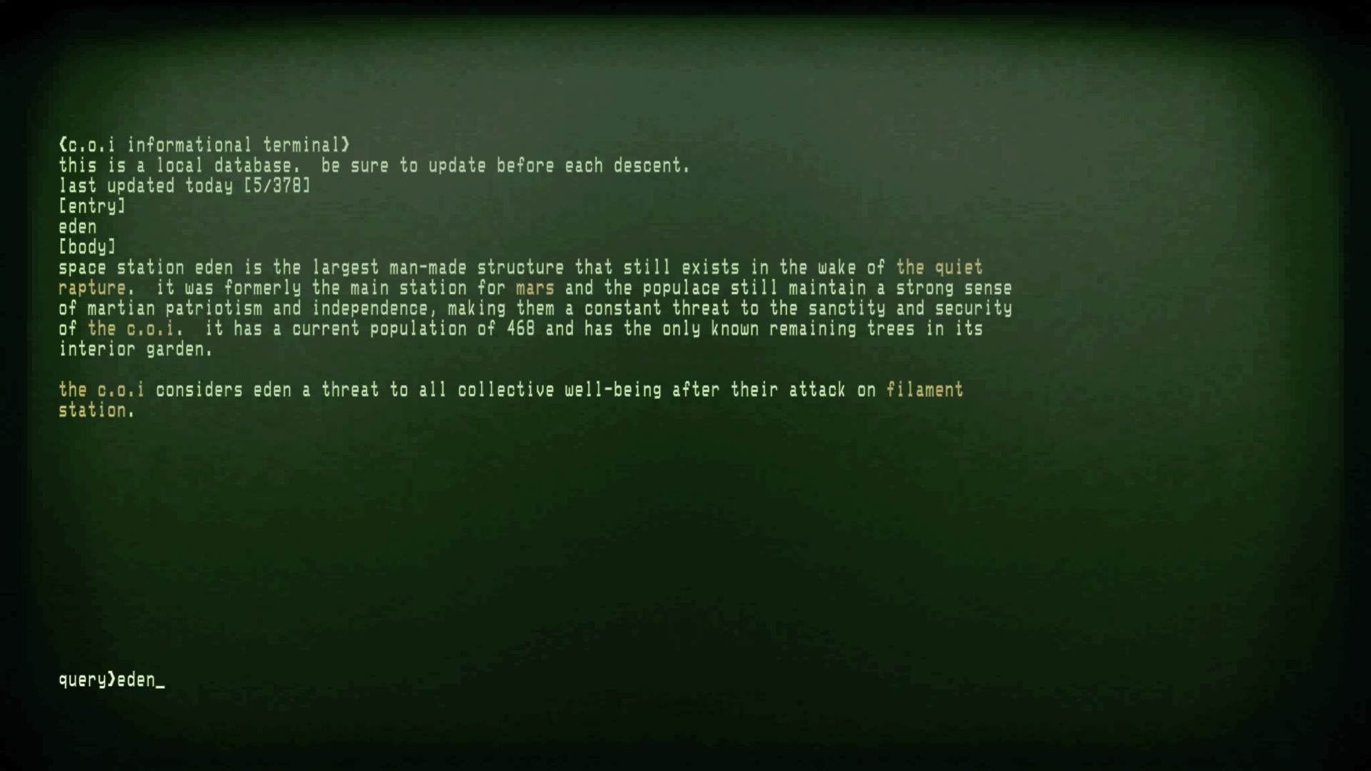 Game Lore -- The C.O.I Informational Terminal Commands image 7