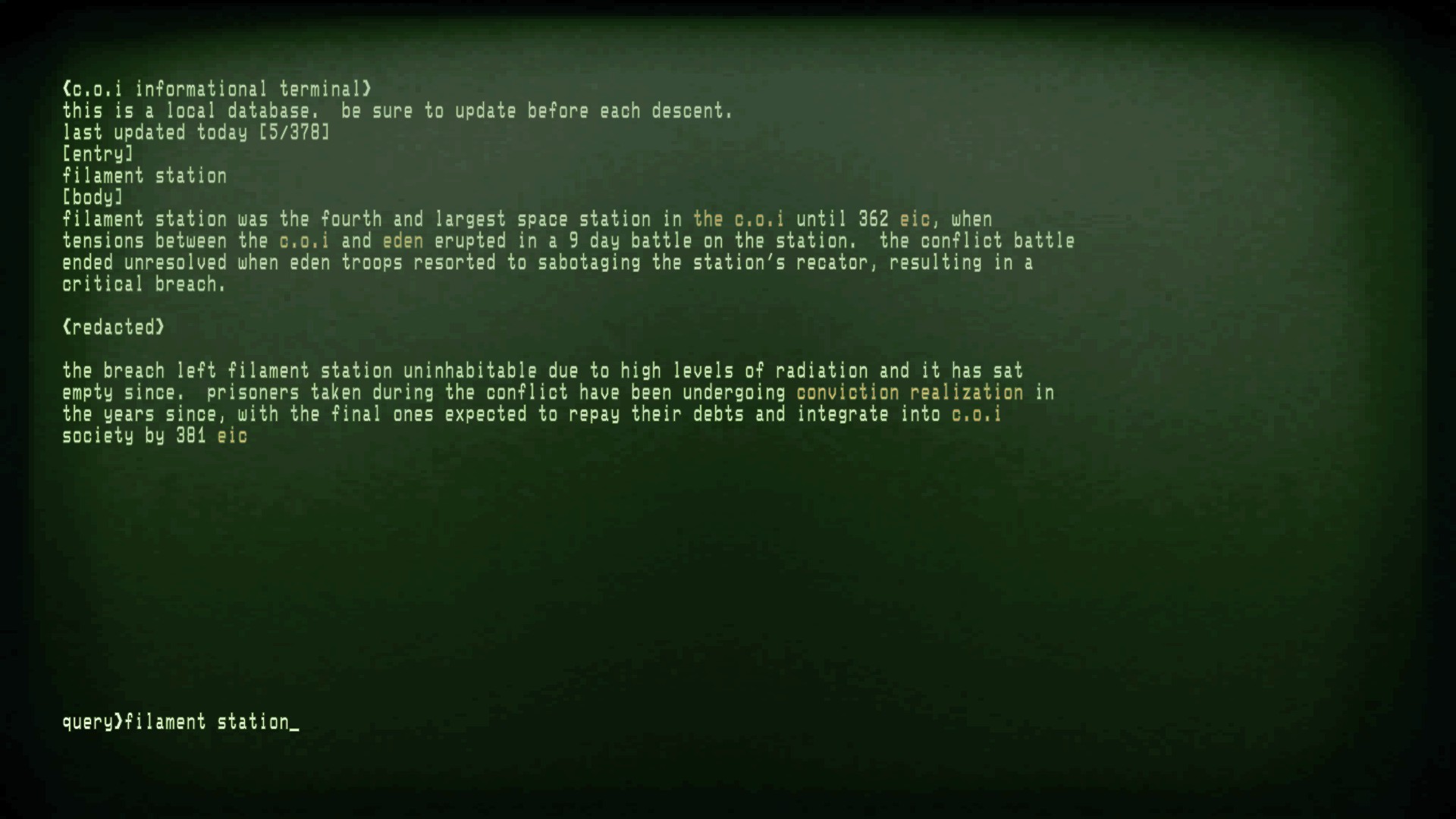 Game Lore -- The C.O.I Informational Terminal Commands image 21