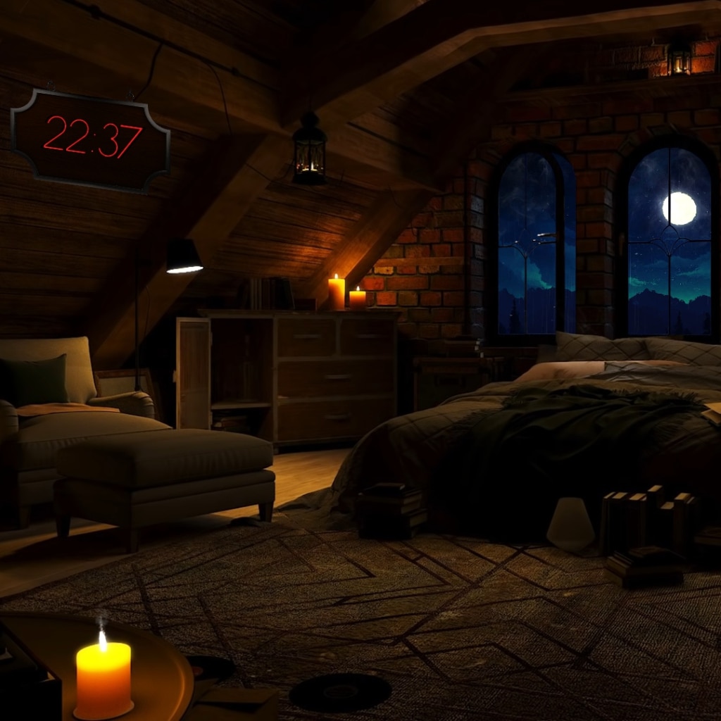 Cozy Attic with wall clock