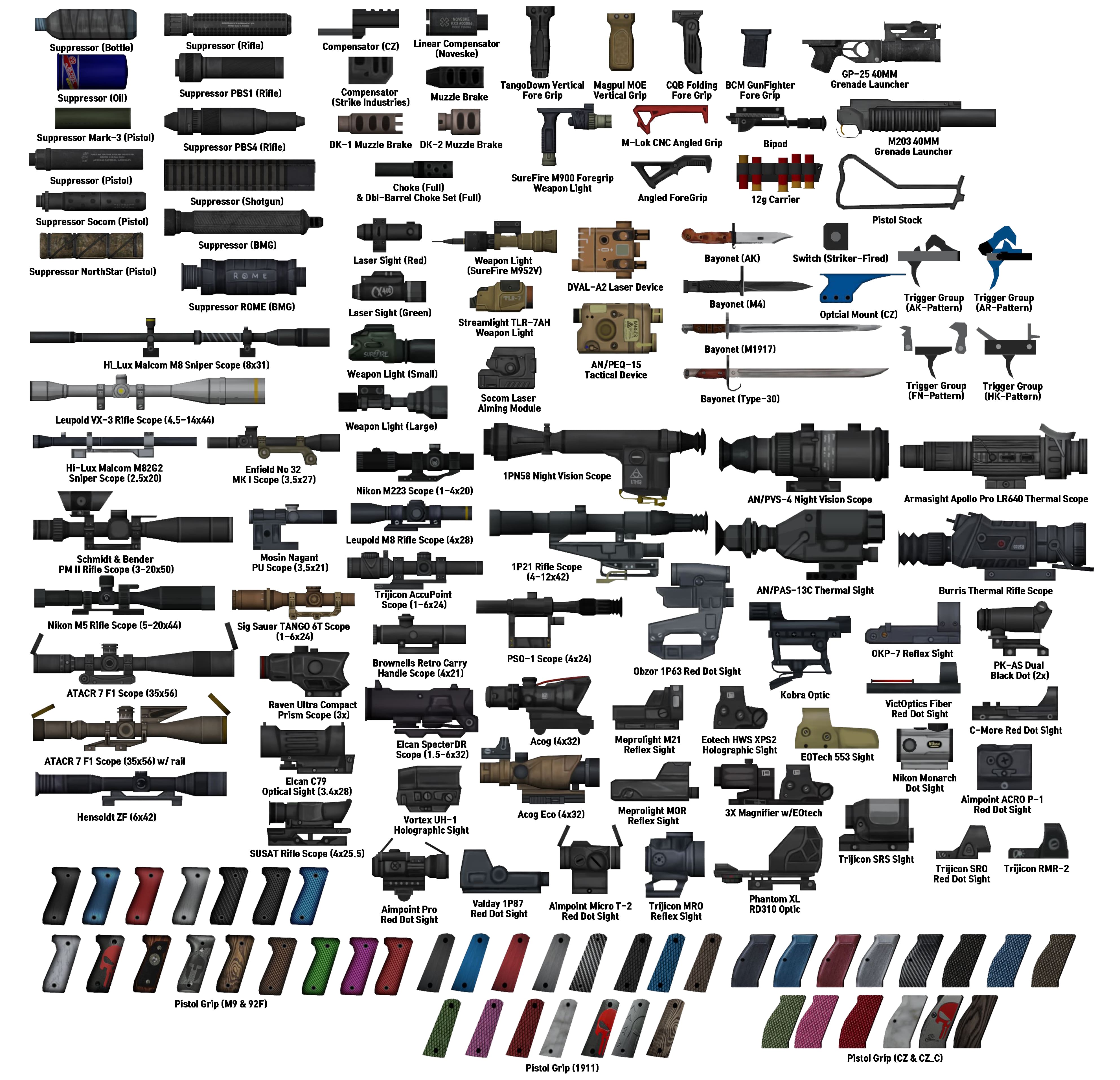 A preview sample of the weapons featured in Brita's Weapon Pack mod. 