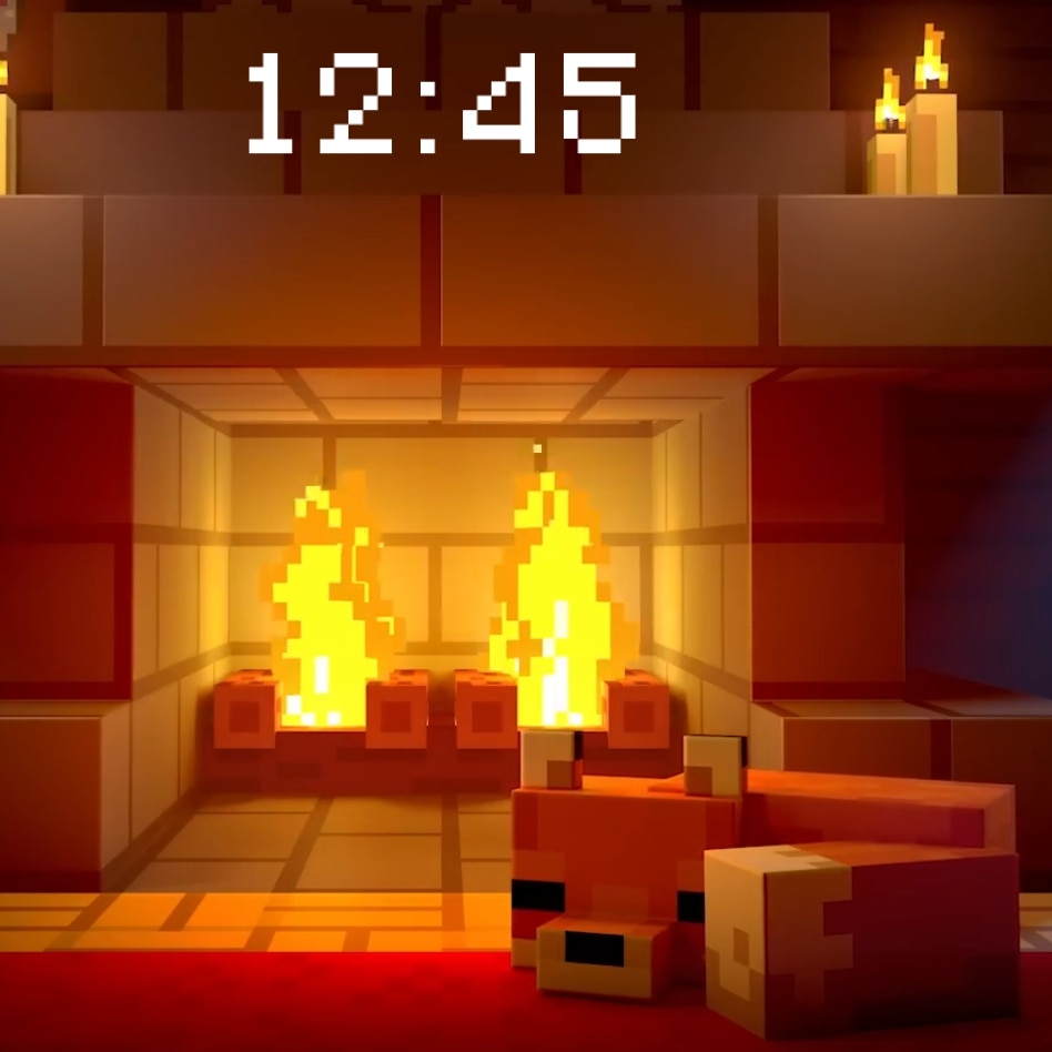 Minecraft sleepy fox - fire crackling version