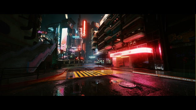 Download Ultrawide Cyberpunk Night City In The Rain Wallpaper
