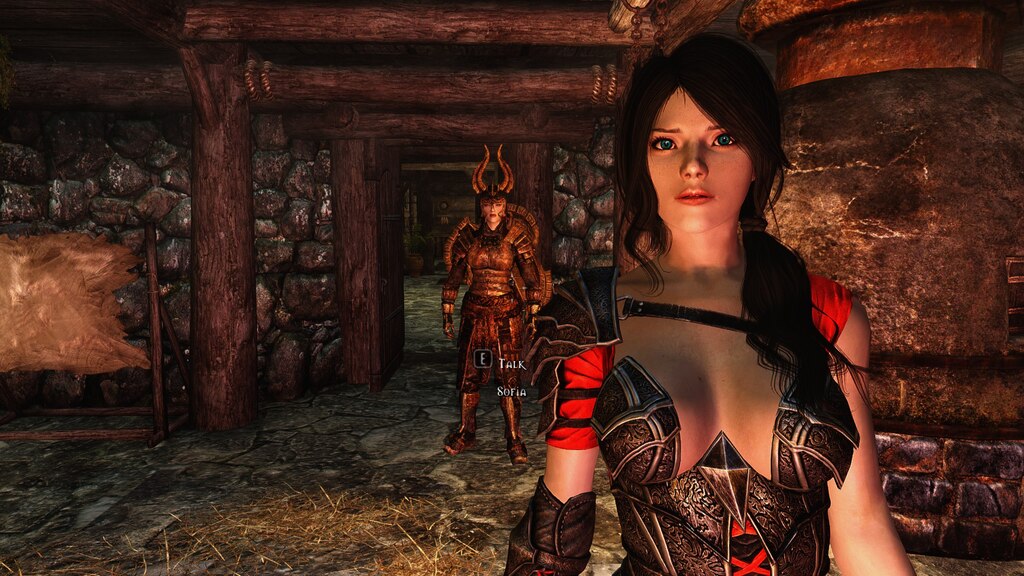 Steam Community :: Screenshot :: My (slightly customized) Sofia Follower in Crimson  Twilight Armor, whilst Lydia looks on like a jealous tramp.
