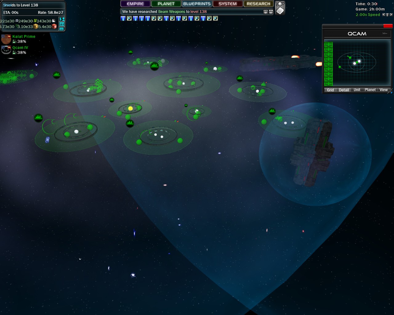 Star Ruler,
which doesn't put a cap on how large you can make ships (unfortunately Star Ruler 2 'fixed' this).
The planetary systems and two spaceships in the picture are actually at the same scale and present near each other.
Yes this is impossible and dumb, but it's also glorious!