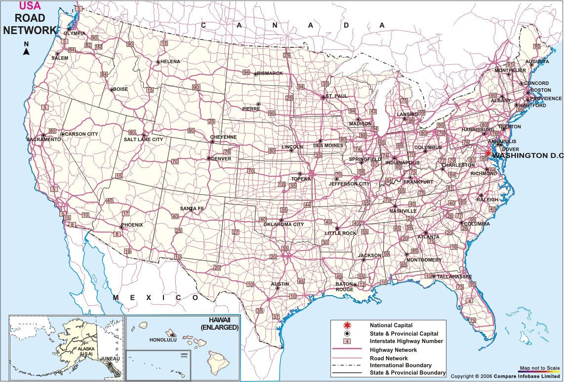 Us Map With Roads And Interstates