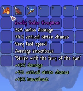 Can anyone explain why I reforged this solar eruption to menacing? : r/ Terraria