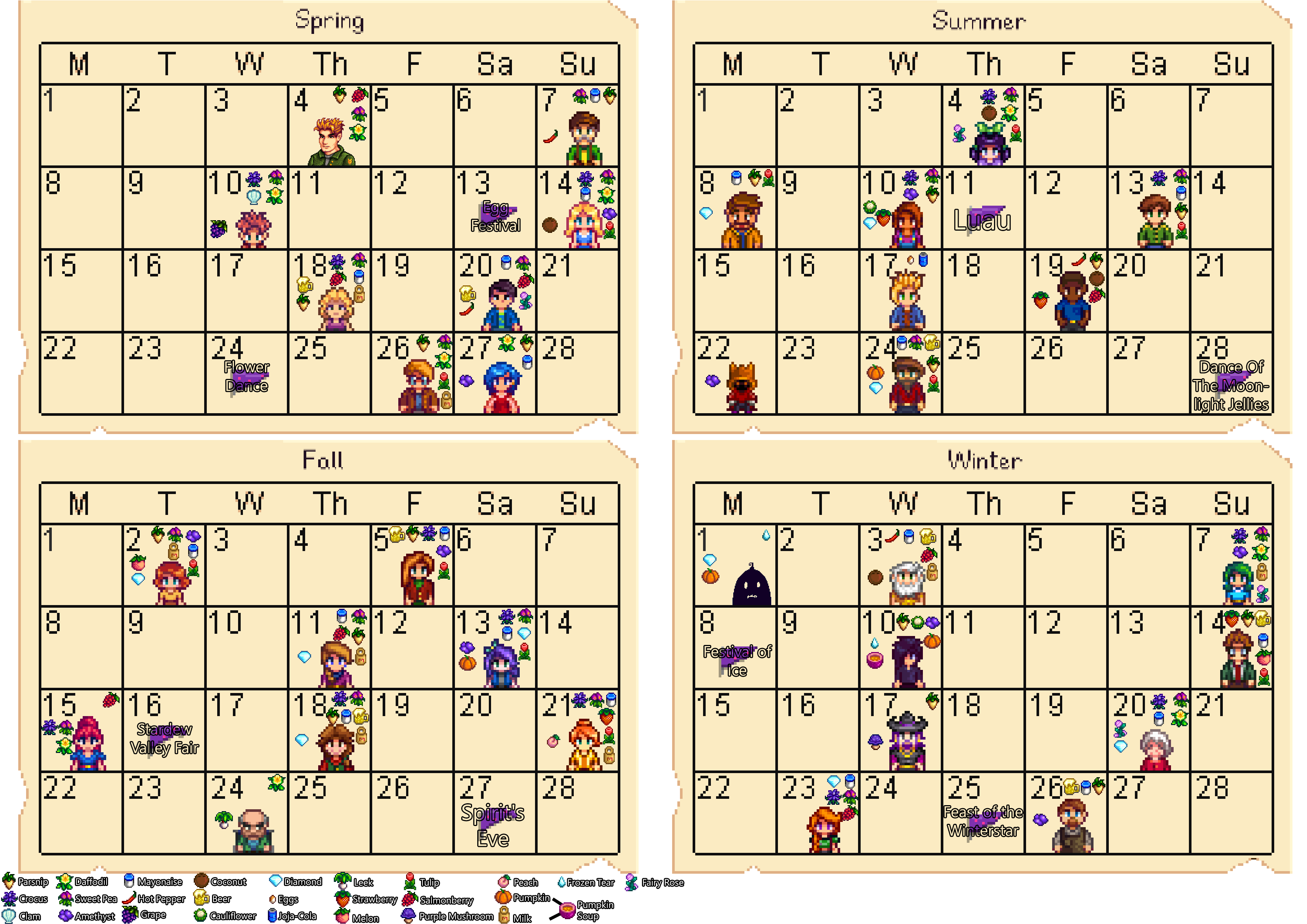 Stardew Valley Birthday Calendar Customize And Print