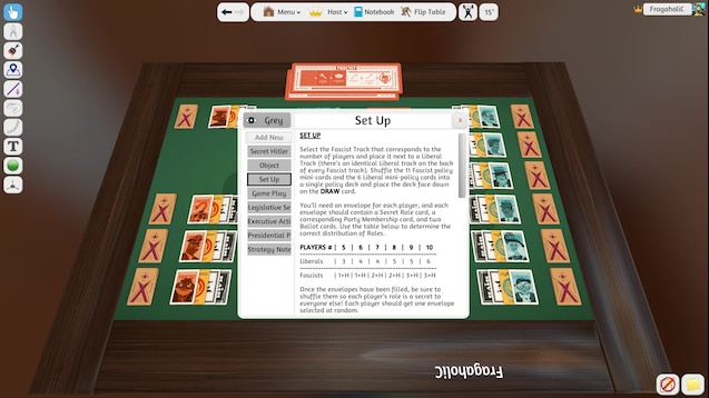 The Secret Hitler board mid-game. There are three Fascist policies