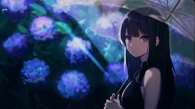 Steam Workshop::Anime Girl Black Hair in Rain (60 fps (4k) by SpiderApple &  NPE
