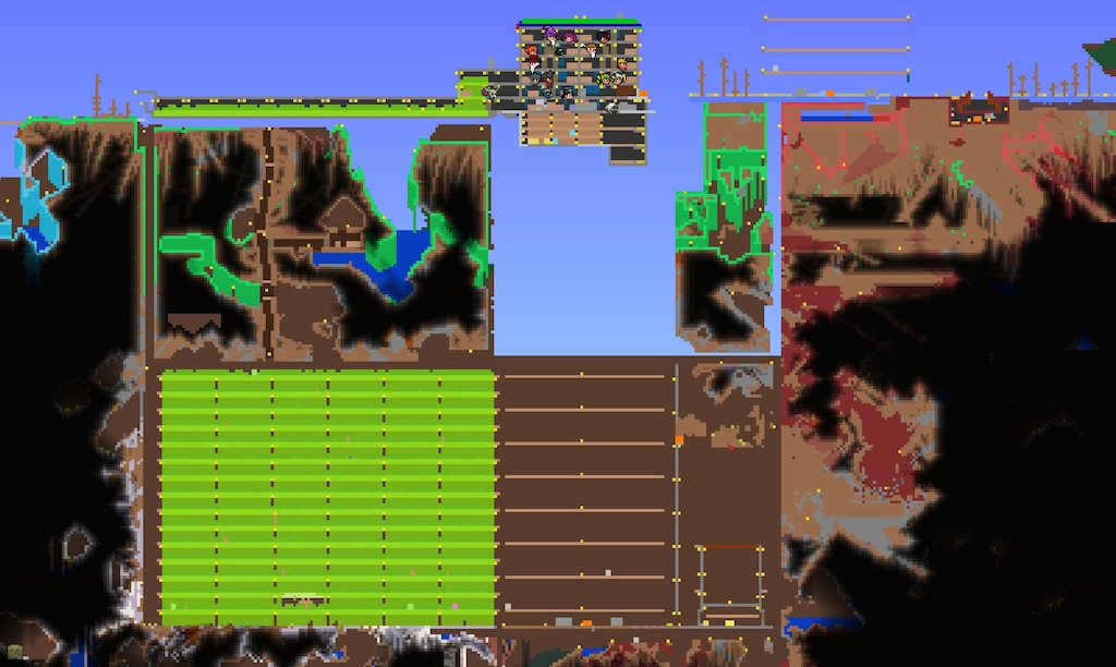 Steam Community Screenshot 左からhallow 右からcrimson 地下はplantera養殖 撃退用戦場とgolem罠ハメｗ
