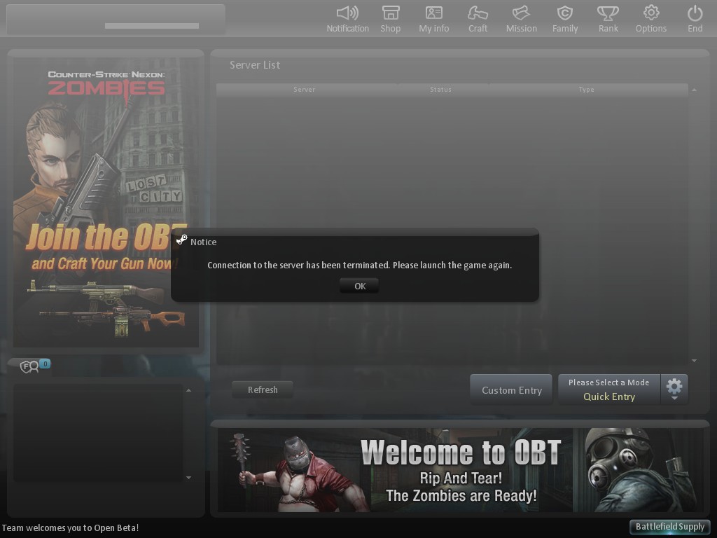Steam Community Screenshot Connection To The Server Has Been Terminated Please Launch The Game Again Gg Xd