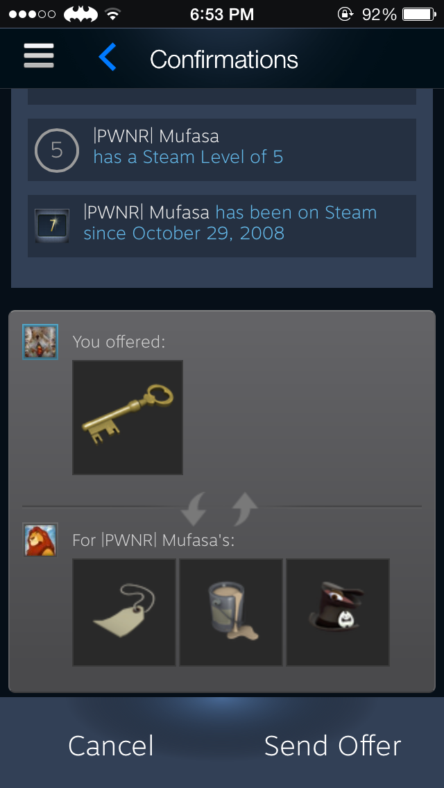 steam app not letting me complete trade