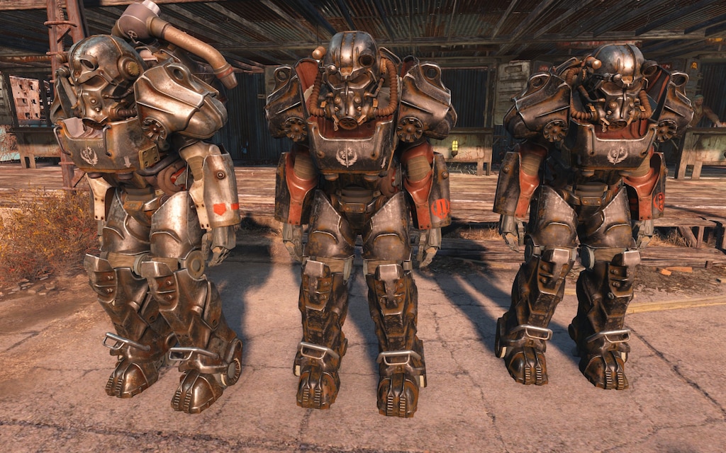 Steam Community :: Screenshot :: T-60 Power Armor Variants. Left to right: BOS (Knight), BOS (Paladin), BOS VII (Elder)