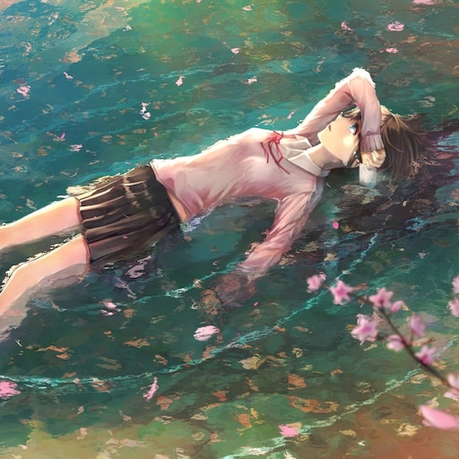 anime girl floating in water