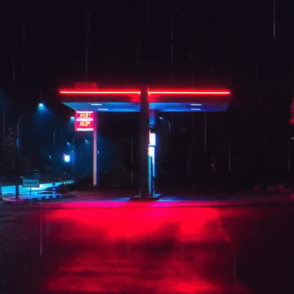Rainy Red and Blue Neon Store