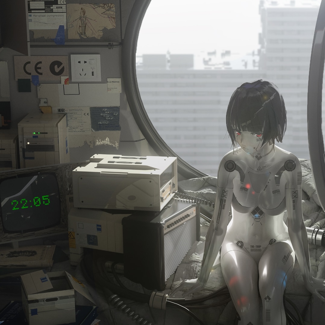 Cyborg Girl (Audio Responsive, Parallax, Clock, Rain/Sunny)