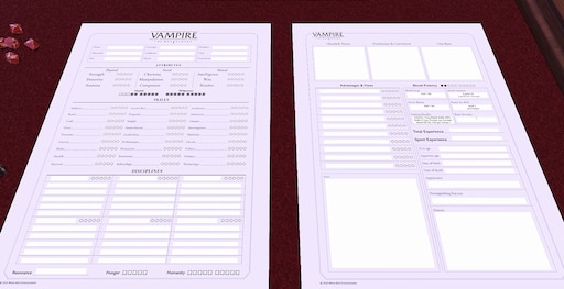 Vampire the Masquerade character sheets