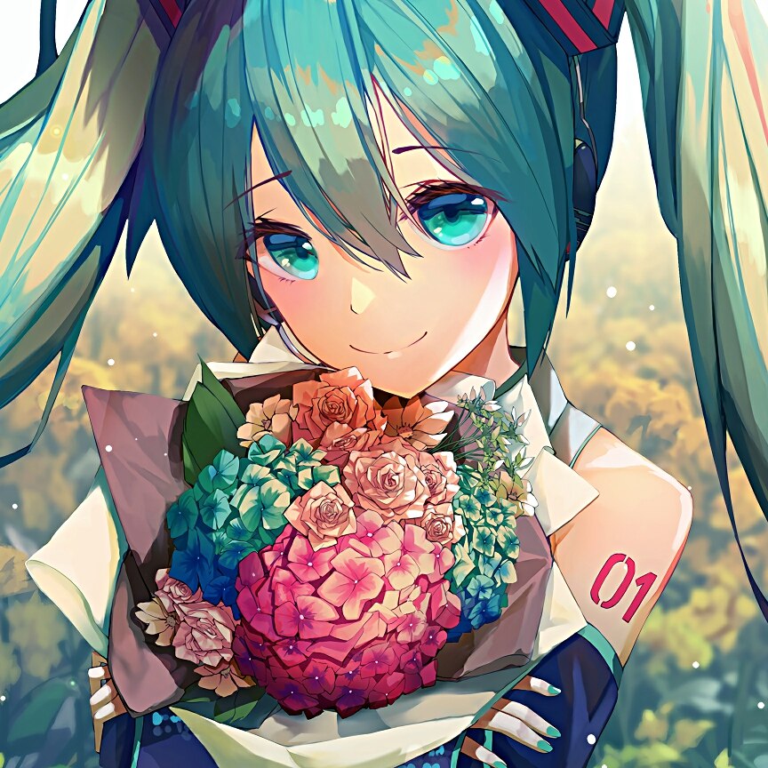 Hatsune Miku in a garden