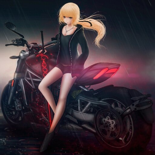 Anime girl shop with motorcycle