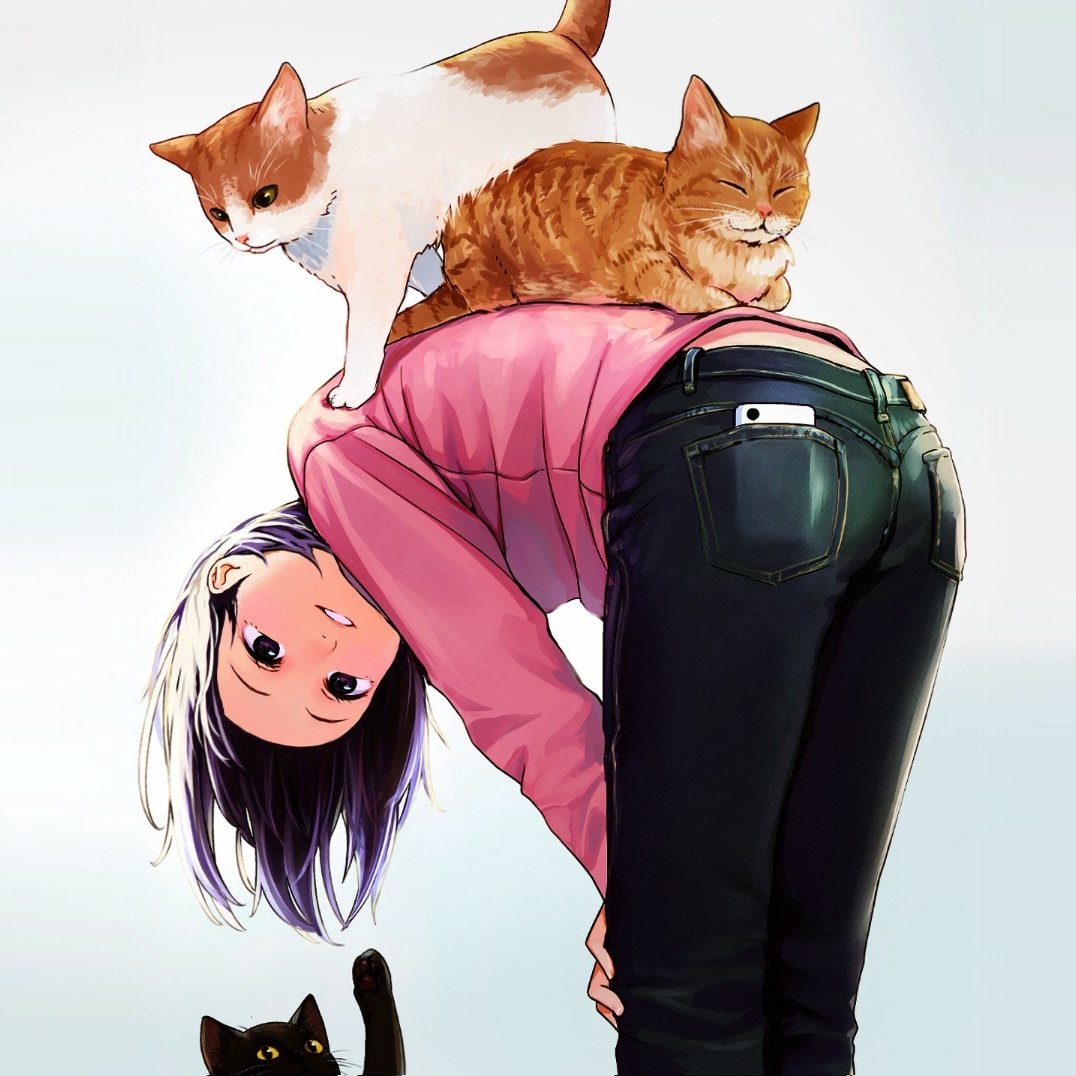 Girl And Cats