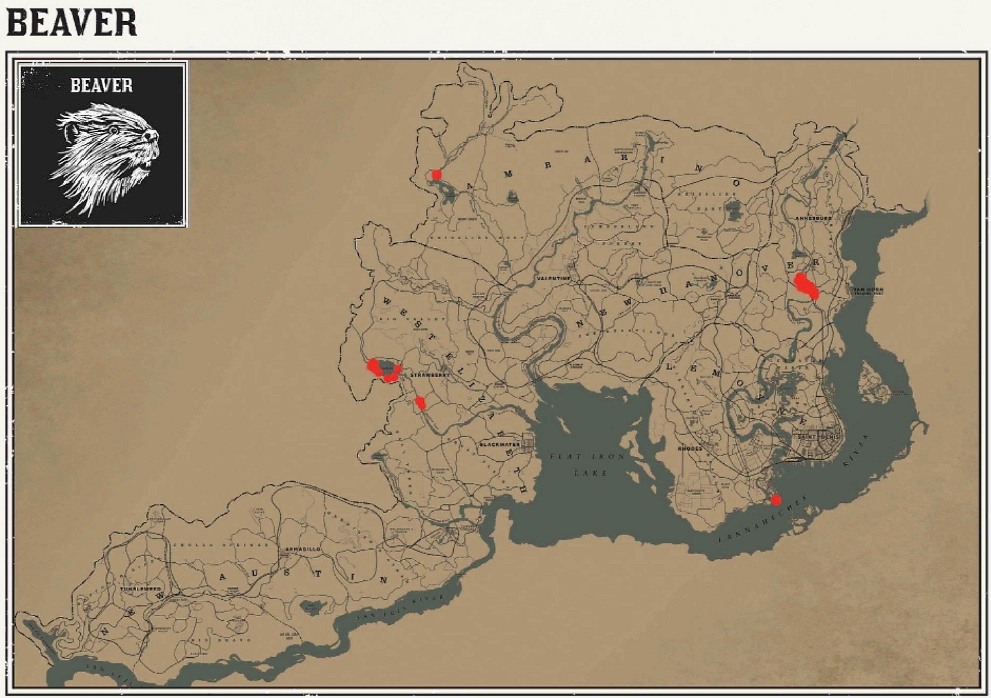 Карты для поиска животных в Red Dead Redemption 2