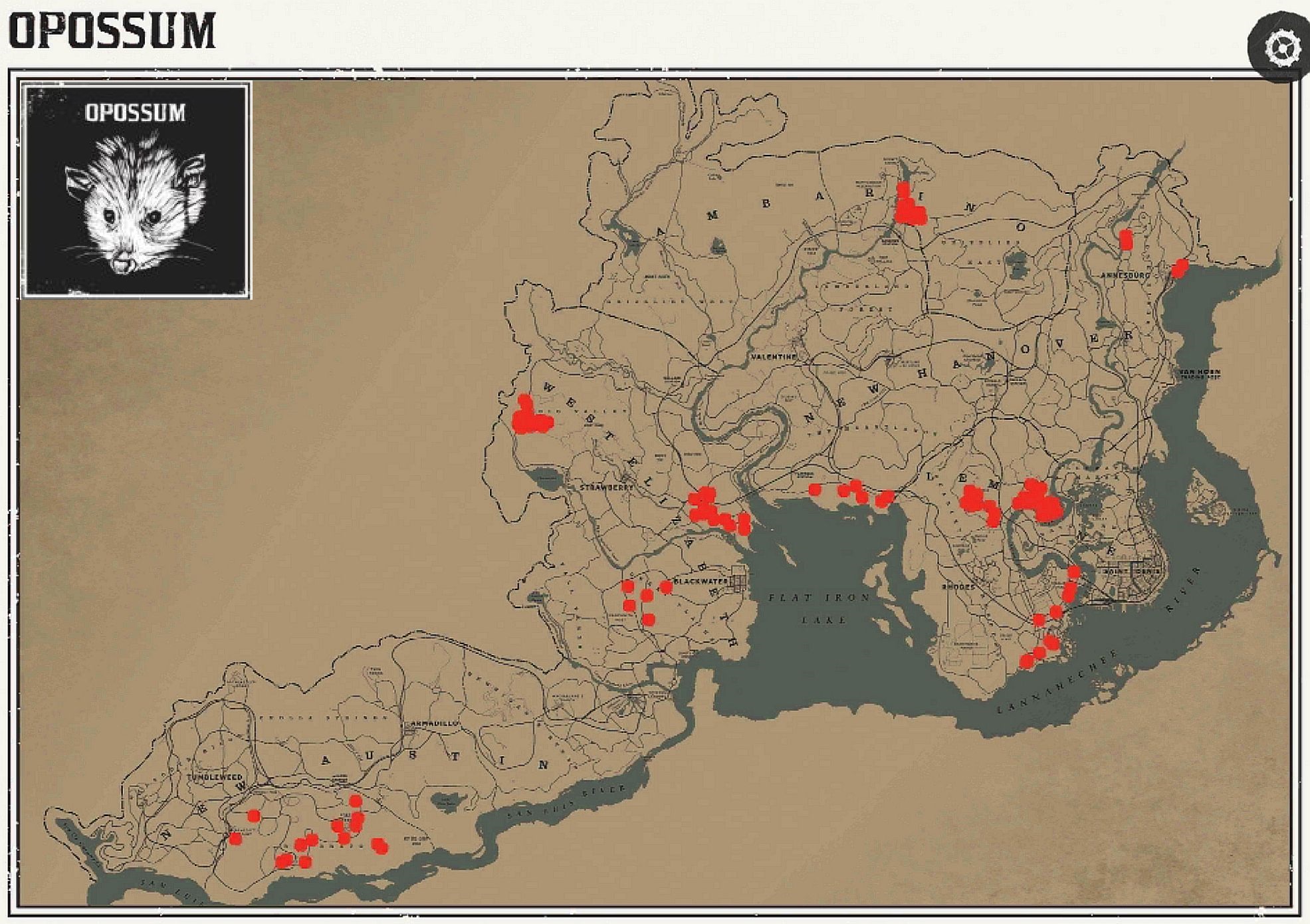 Карты для поиска животных в Red Dead Redemption 2
